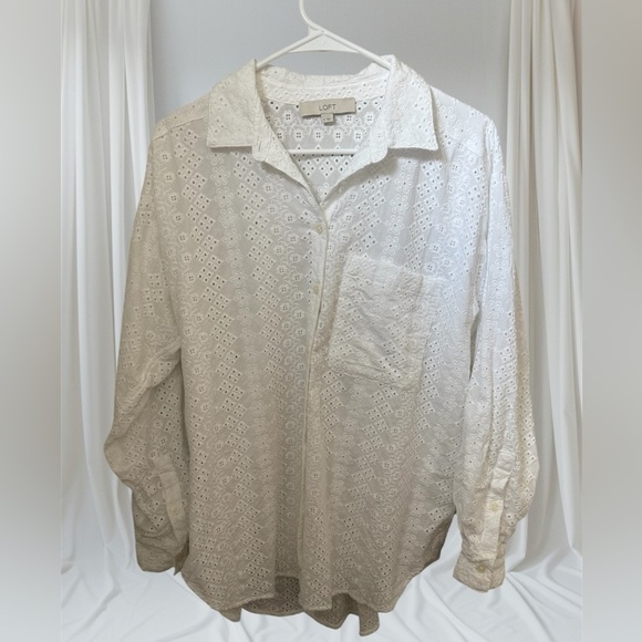 LOFT Eyelet Everyday Oversized Pocket Shirt Small - Picture 3 of 10
